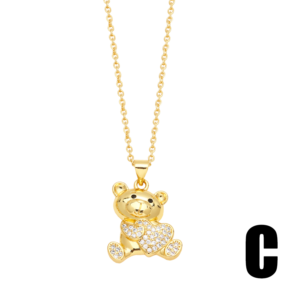 1 Piece Cute Little Bear Copper Plating Inlay Zircon 18k Gold Plated Pendant Necklace display picture 5