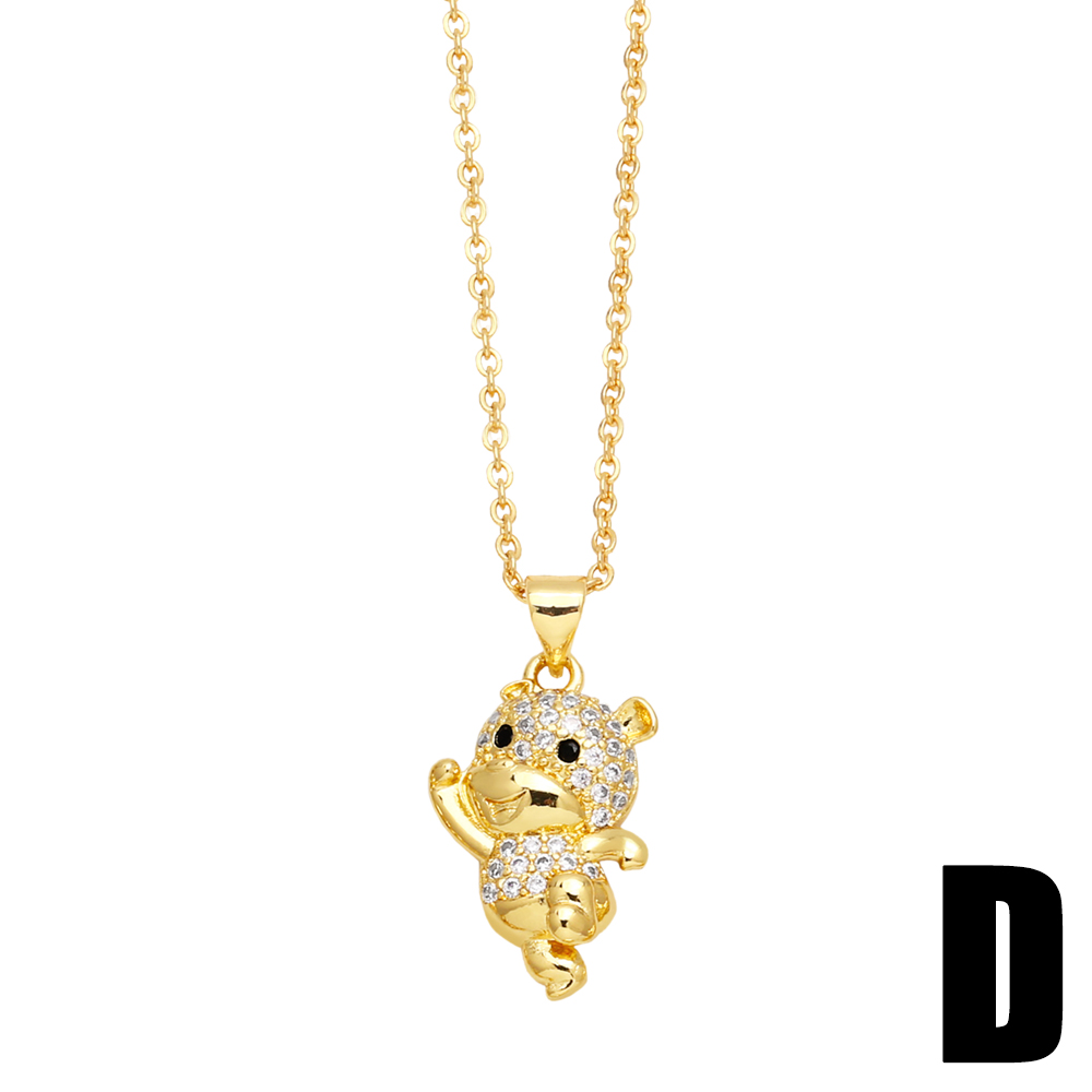 1 Piece Cute Little Bear Copper Plating Inlay Zircon 18k Gold Plated Pendant Necklace display picture 6