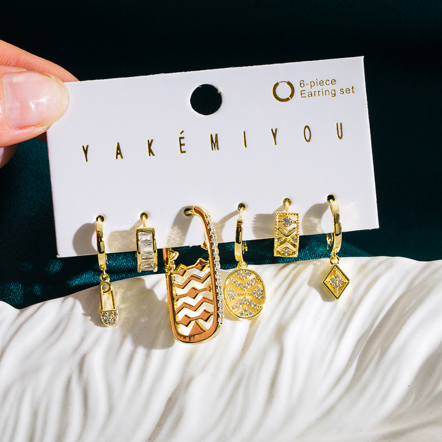 1 Set Yakemiyou Waves Plating Inlay Copper Zircon 14k Gold Plated Hoop Earrings display picture 4