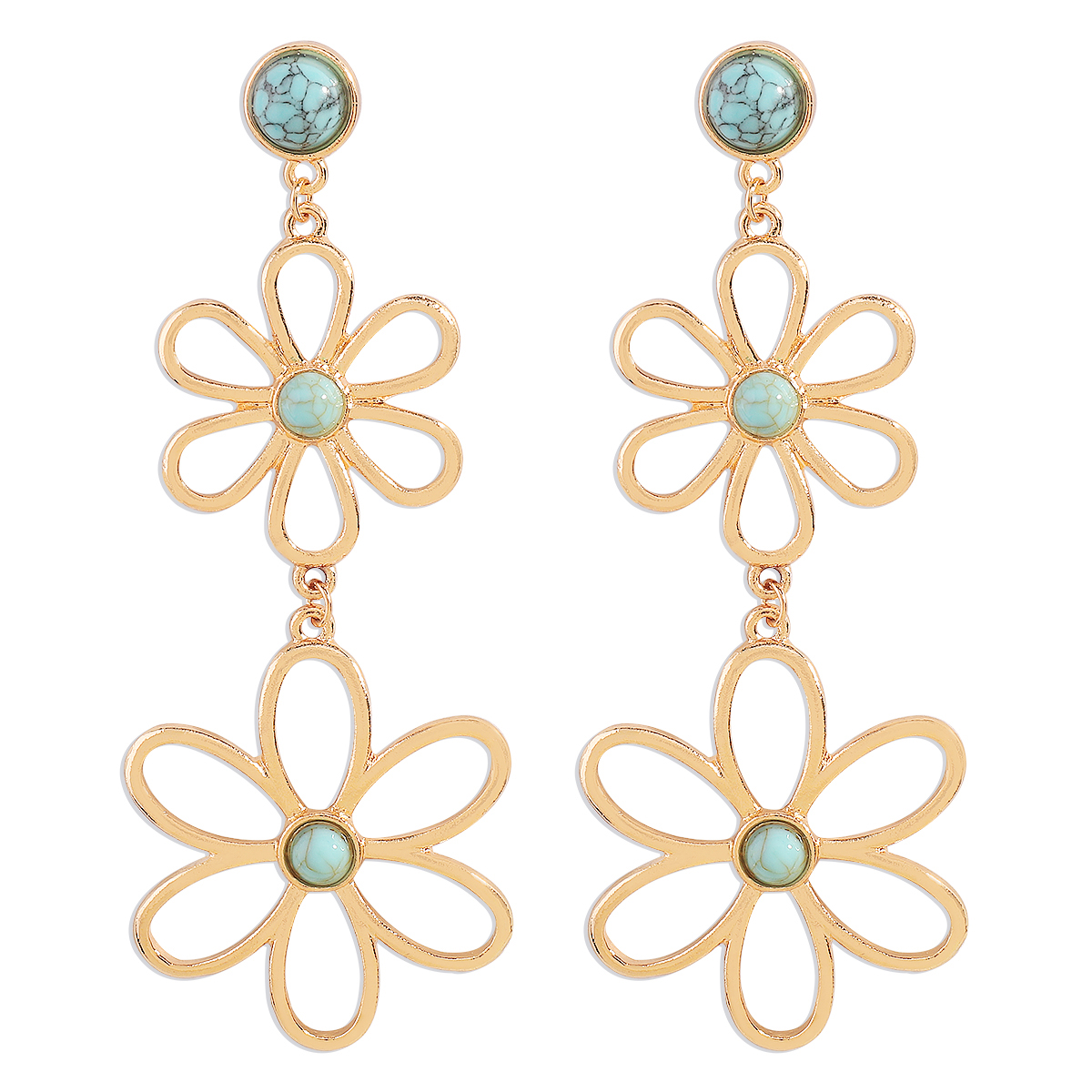 Bijoux En Gros 1 Paire Style Simple Fleur Métal Turquoise Boucles D'oreilles display picture 12