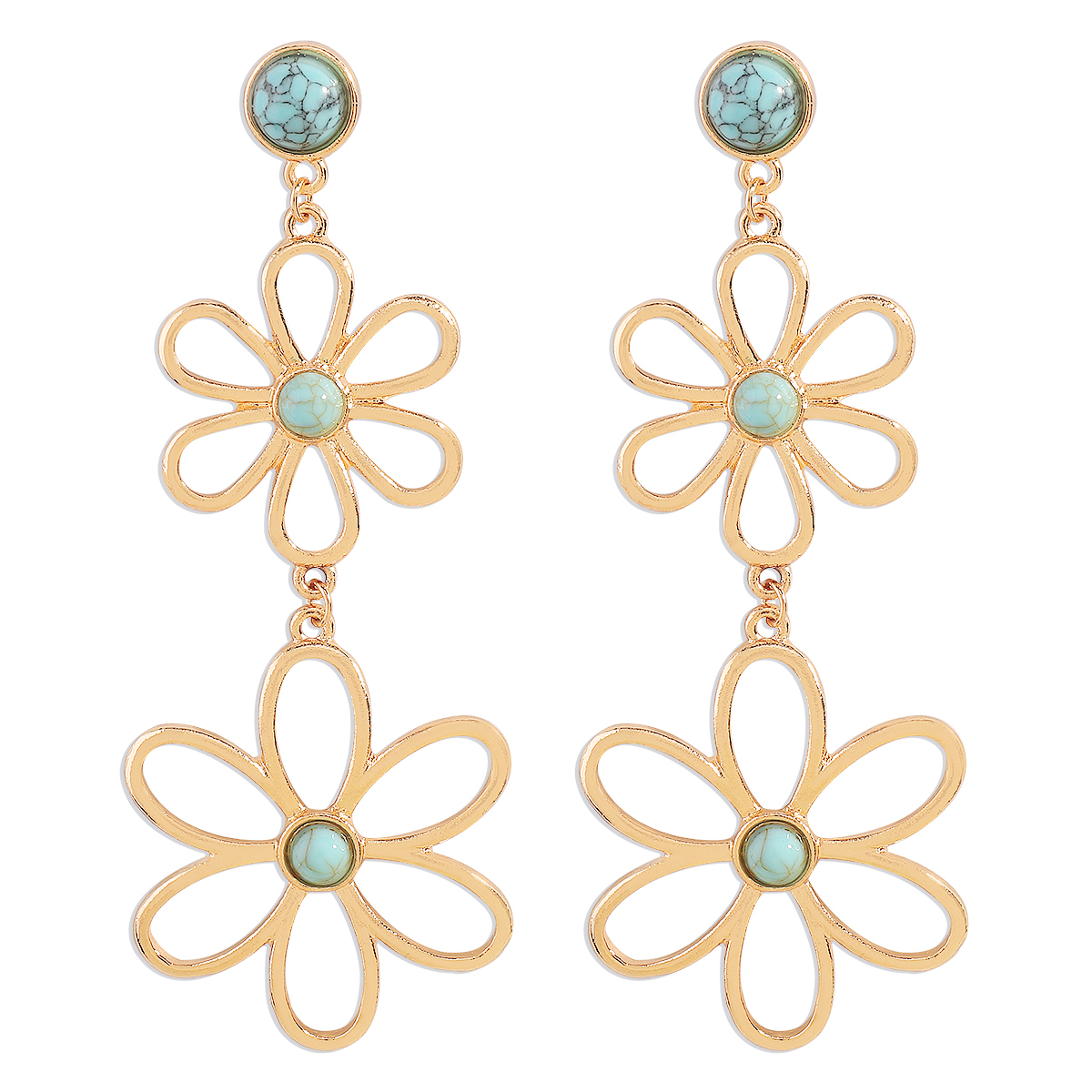Wholesale Jewelry 1 Pair Simple Style Flower Metal Turquoise Drop Earrings display picture 12