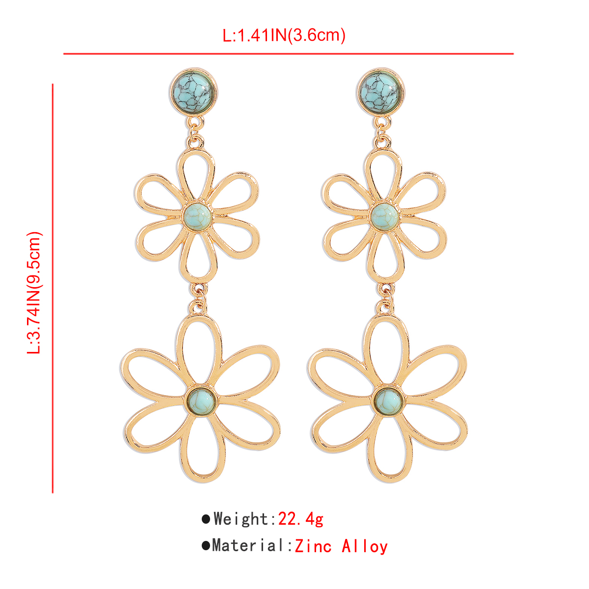 Wholesale Jewelry 1 Pair Simple Style Flower Metal Turquoise Drop Earrings display picture 5