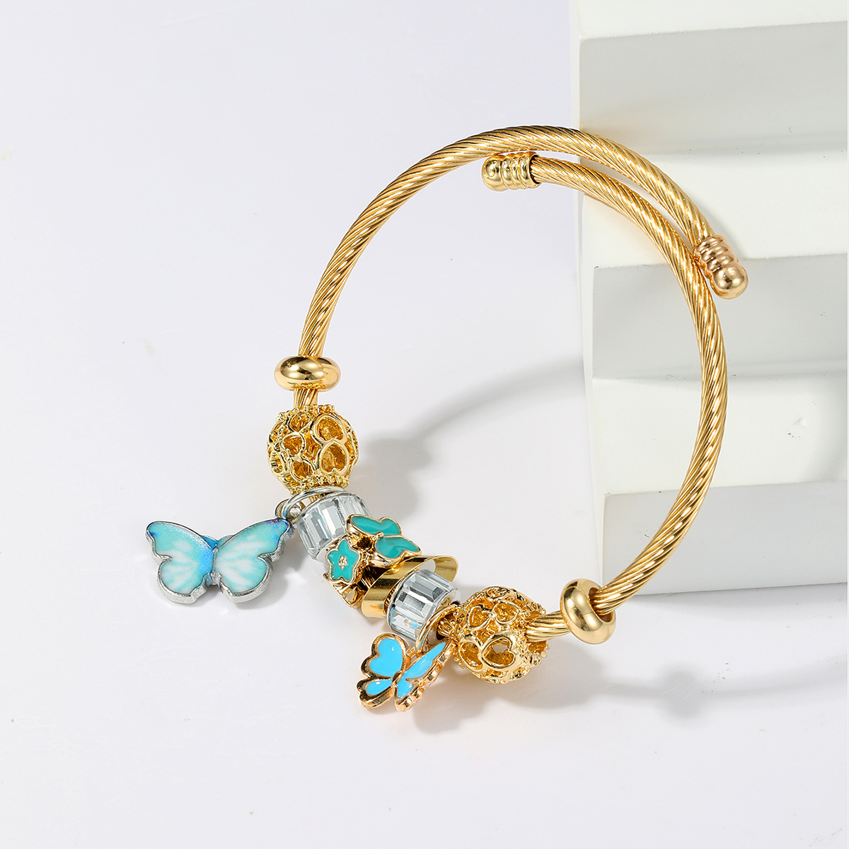 Simple Style Pentagram Ball Butterfly Stainless Steel 18K Gold Plated Resin Bangle In Bulk display picture 3