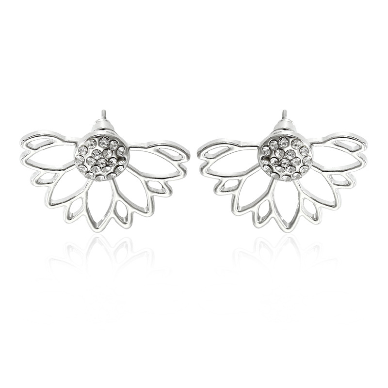 Bijoux En Gros 1 Paire Style Simple Lotus Alliage Diamant Artificiel Plaqué Or Plaqué Argent Boucles D'oreilles display picture 6