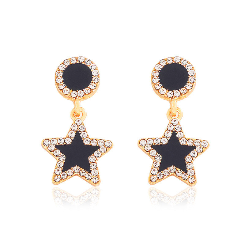 Wholesale Jewelry 1 Pair Simple Style Pentagram Round Square Alloy Artificial Diamond Gold Plated Drop Earrings Ear Studs display picture 6