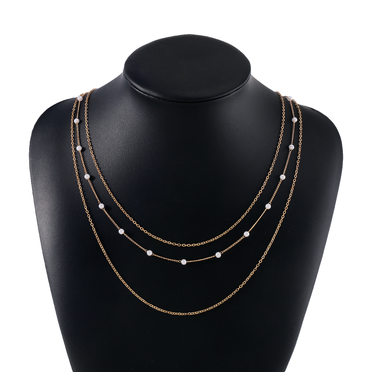 Wholesale Jewelry Simple Style Lines Imitation Pearl Iron Chain Layered Necklaces display picture 9