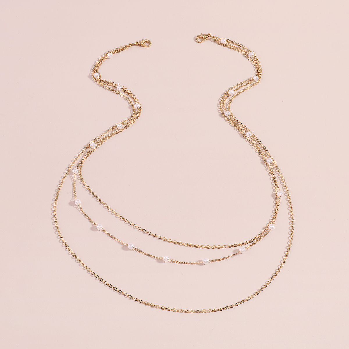 Wholesale Jewelry Simple Style Lines Imitation Pearl Iron Chain Layered Necklaces display picture 3