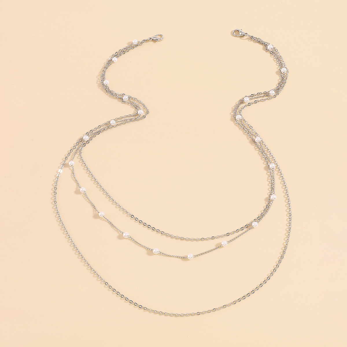 Wholesale Jewelry Simple Style Lines Imitation Pearl Iron Chain Layered Necklaces display picture 5