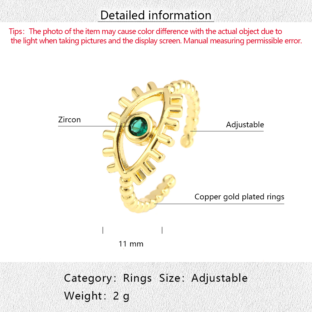 Einfacher Stil Auge Kupfer Überzug Inlay Zirkon Vergoldet Offener Ring display picture 1
