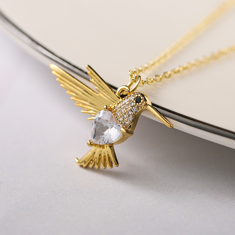Simple Style Bird Copper Plating Inlay Zircon 18k Gold Plated Pendant Necklace display picture 2