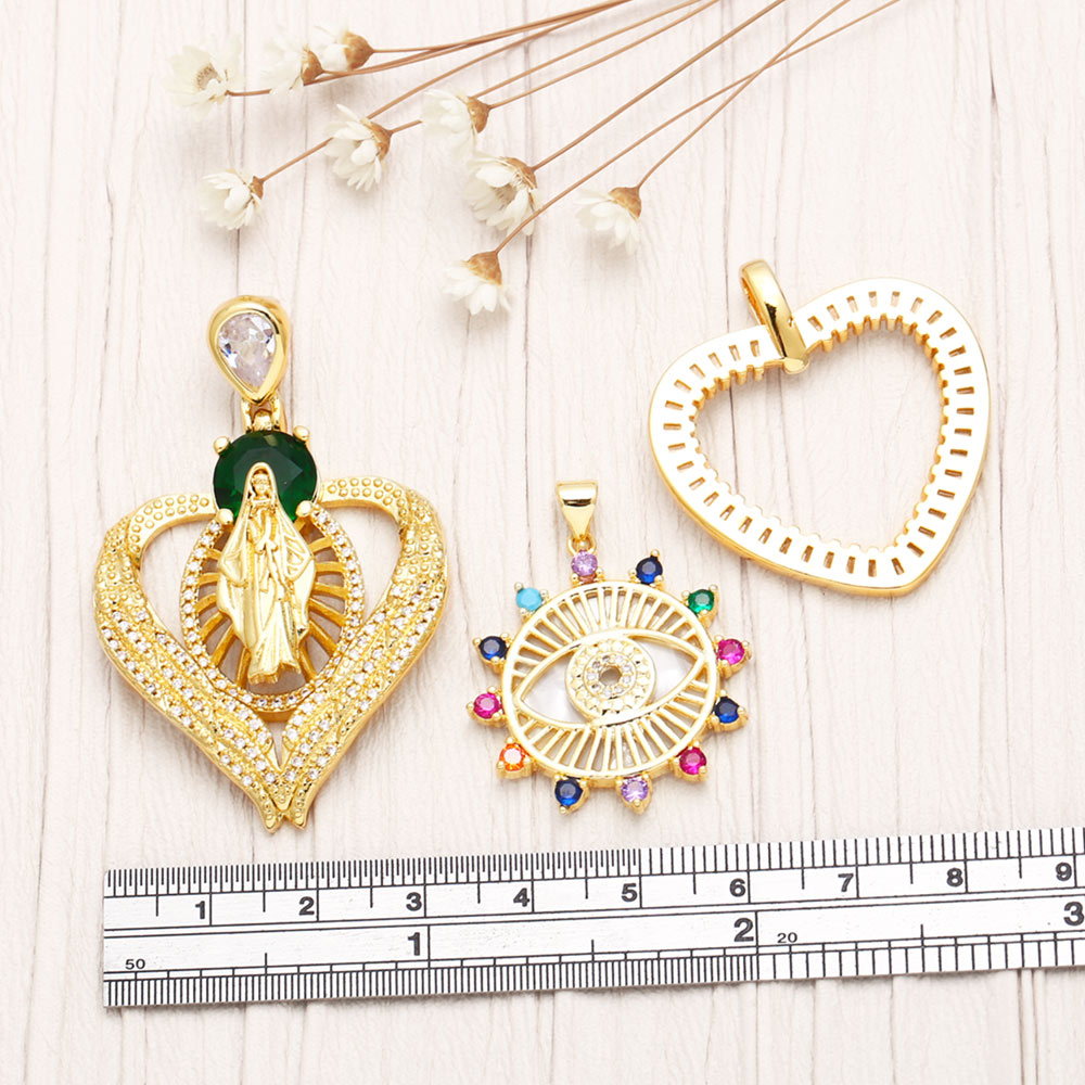 Ins Style Portrait Heart Shape Eye Copper Plating Inlay Zircon 18k Gold Plated Pendants Jewelry Accessories display picture 6