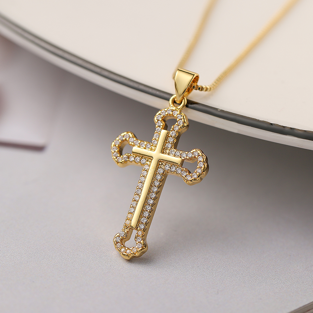 Simple Style Cross Copper Plating Inlay Zircon 18k Gold Plated Pendant Necklace display picture 8