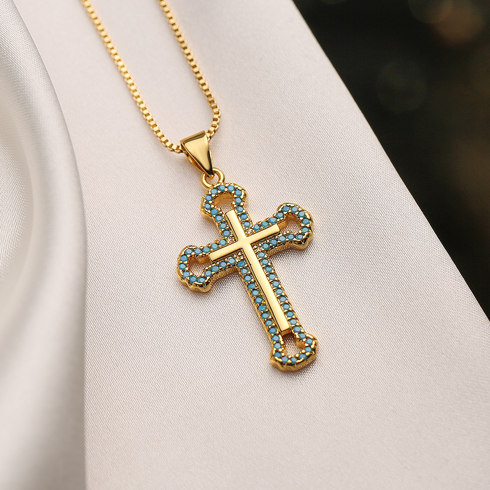 Simple Style Cross Copper Plating Inlay Zircon 18k Gold Plated Pendant Necklace display picture 9