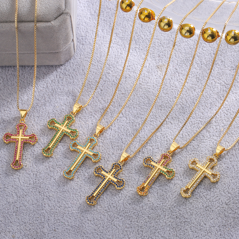 Simple Style Cross Copper Plating Inlay Zircon 18k Gold Plated Pendant Necklace display picture 10