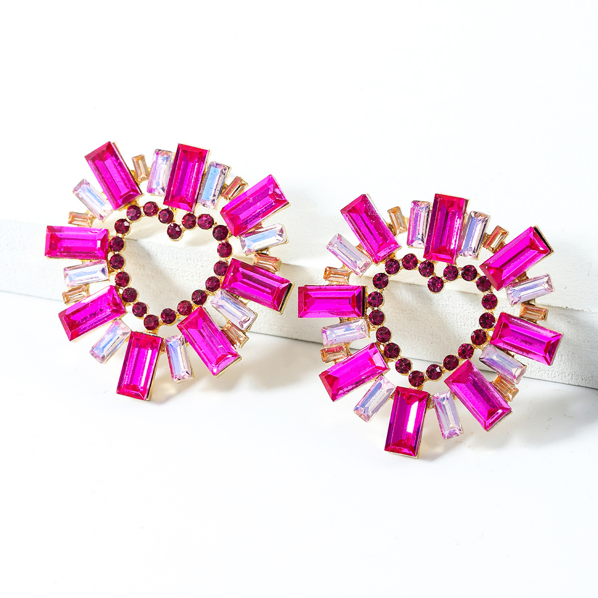 Wholesale Jewelry 1 Pair Glam Heart Shape Alloy Artificial Gemstones Ear Studs display picture 4