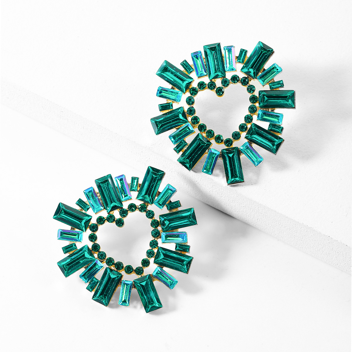 Wholesale Jewelry 1 Pair Glam Heart Shape Alloy Artificial Gemstones Ear Studs display picture 6