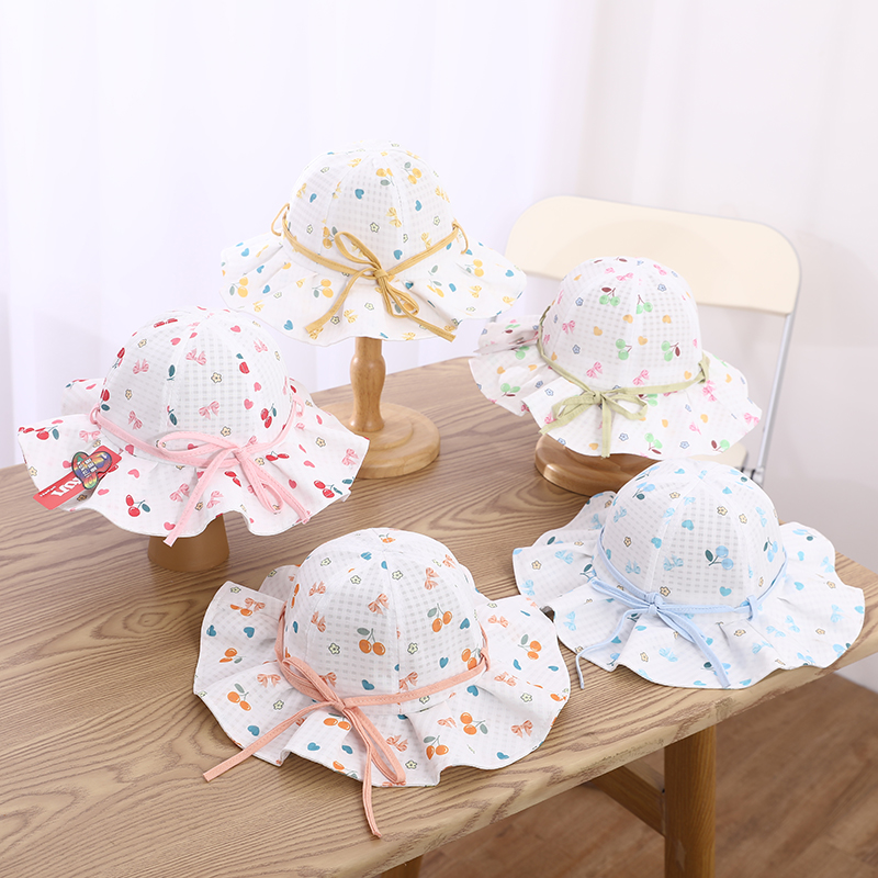 Girl's Cartoon Style Cute Sweet Cherry Bow Knot Printing Drawstring Bucket Hat display picture 14