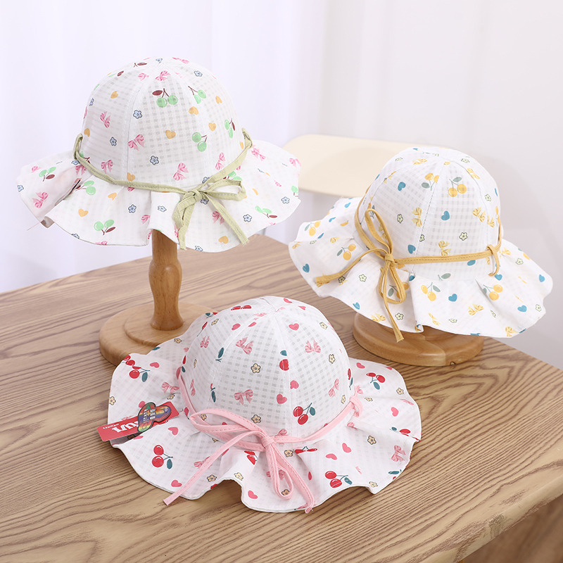 Girl's Cartoon Style Cute Sweet Cherry Bow Knot Printing Drawstring Bucket Hat display picture 16
