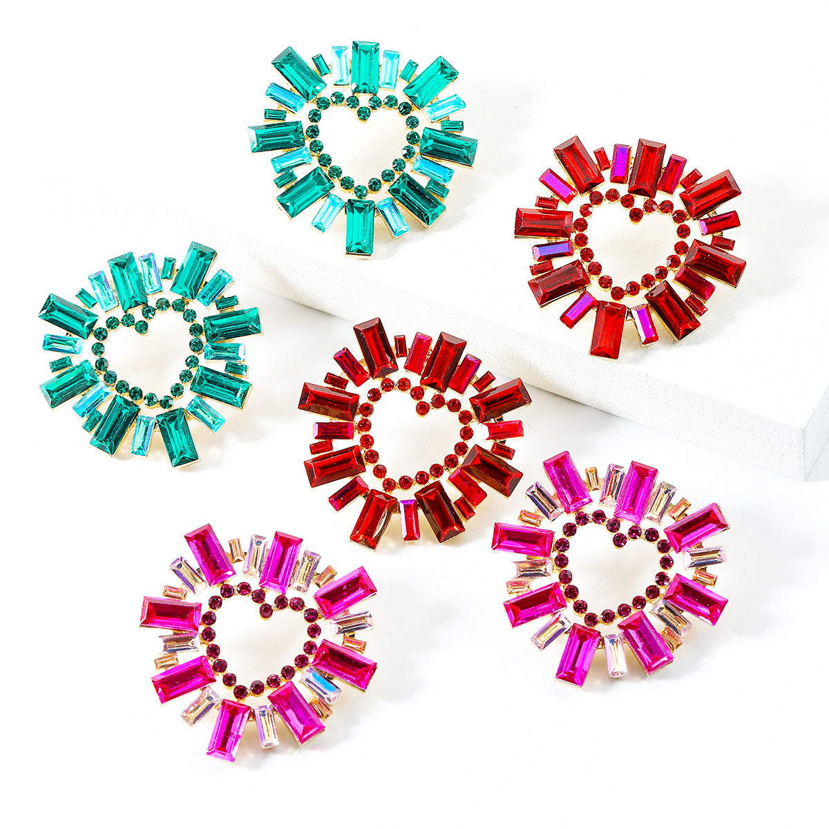 Wholesale Jewelry 1 Pair Glam Heart Shape Alloy Artificial Gemstones Ear Studs display picture 9