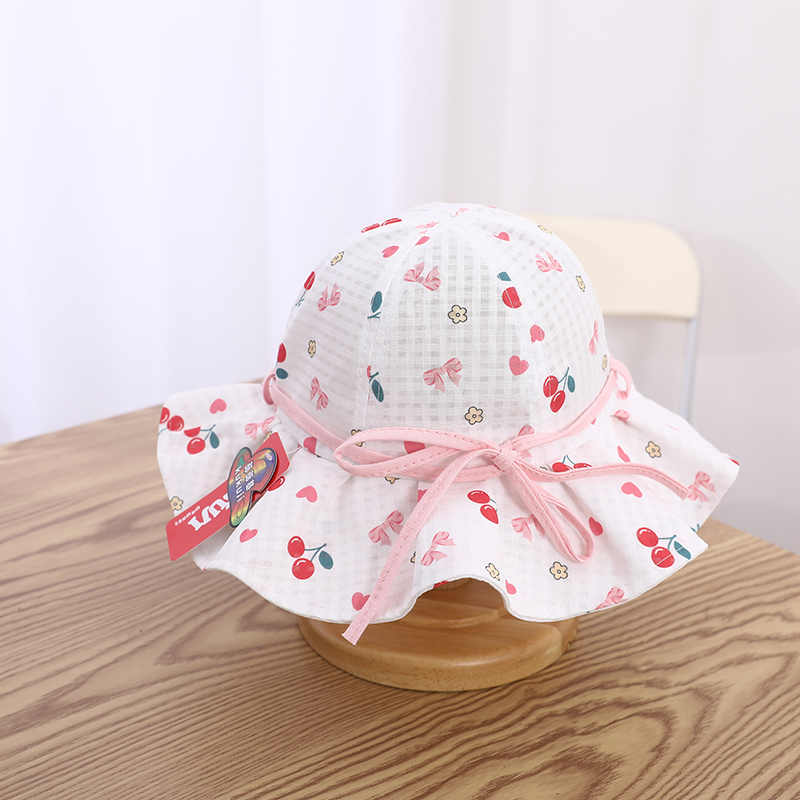 Girl's Cartoon Style Cute Sweet Cherry Bow Knot Printing Drawstring Bucket Hat display picture 1