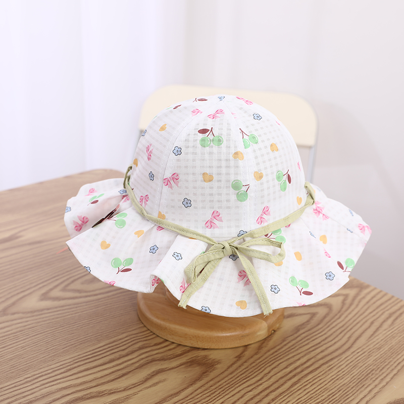 Girl's Cartoon Style Cute Sweet Cherry Bow Knot Printing Drawstring Bucket Hat display picture 3