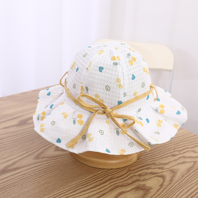 Girl's Cartoon Style Cute Sweet Cherry Bow Knot Printing Drawstring Bucket Hat display picture 2