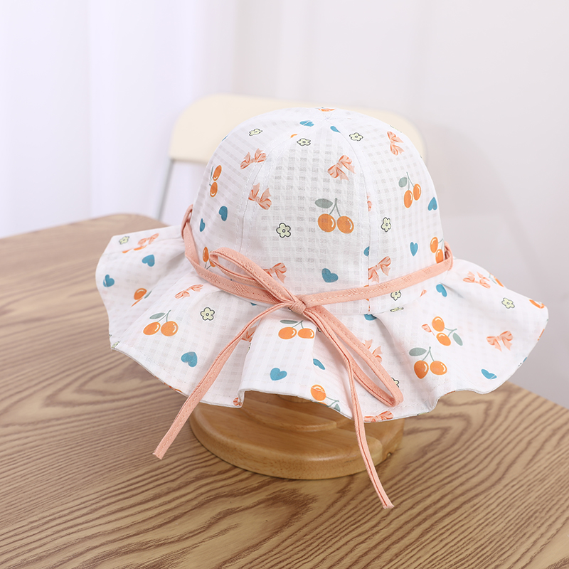 Girl's Cartoon Style Cute Sweet Cherry Bow Knot Printing Drawstring Bucket Hat display picture 4