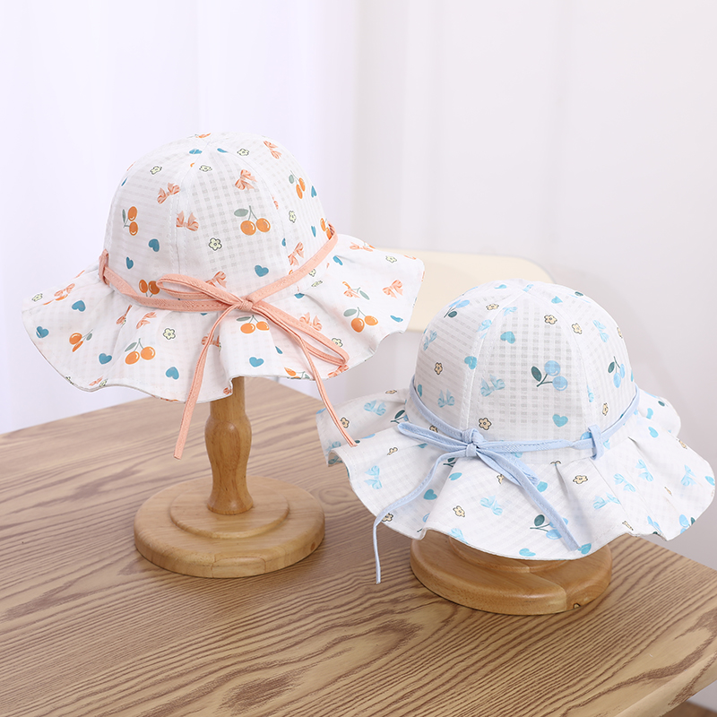 Girl's Cartoon Style Cute Sweet Cherry Bow Knot Printing Drawstring Bucket Hat display picture 6