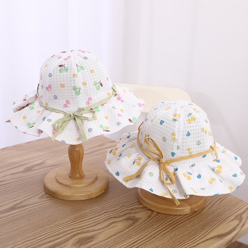 Girl's Cartoon Style Cute Sweet Cherry Bow Knot Printing Drawstring Bucket Hat display picture 7