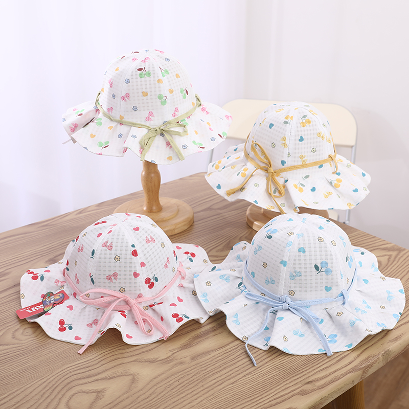 Girl's Cartoon Style Cute Sweet Cherry Bow Knot Printing Drawstring Bucket Hat display picture 8