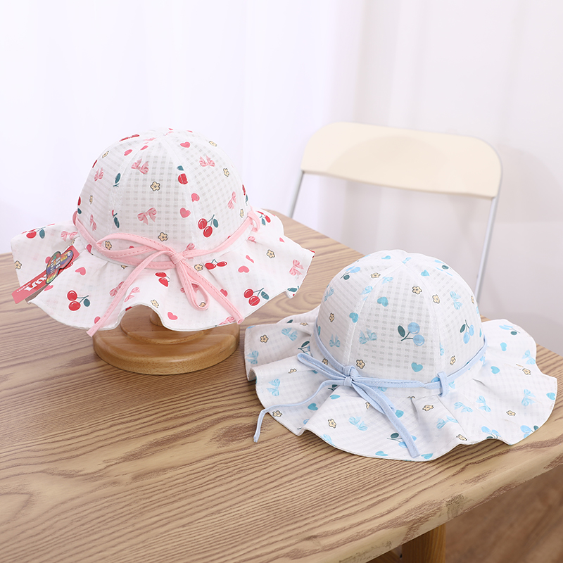 Girl's Cartoon Style Cute Sweet Cherry Bow Knot Printing Drawstring Bucket Hat display picture 12
