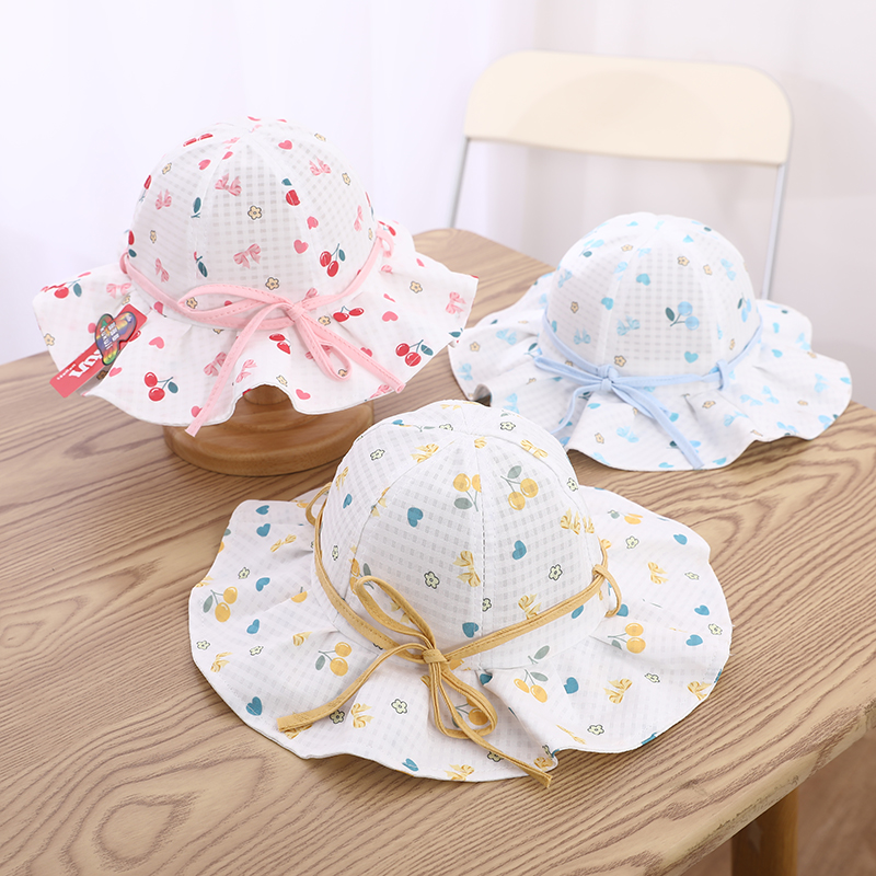 Girl's Cartoon Style Cute Sweet Cherry Bow Knot Printing Drawstring Bucket Hat display picture 10