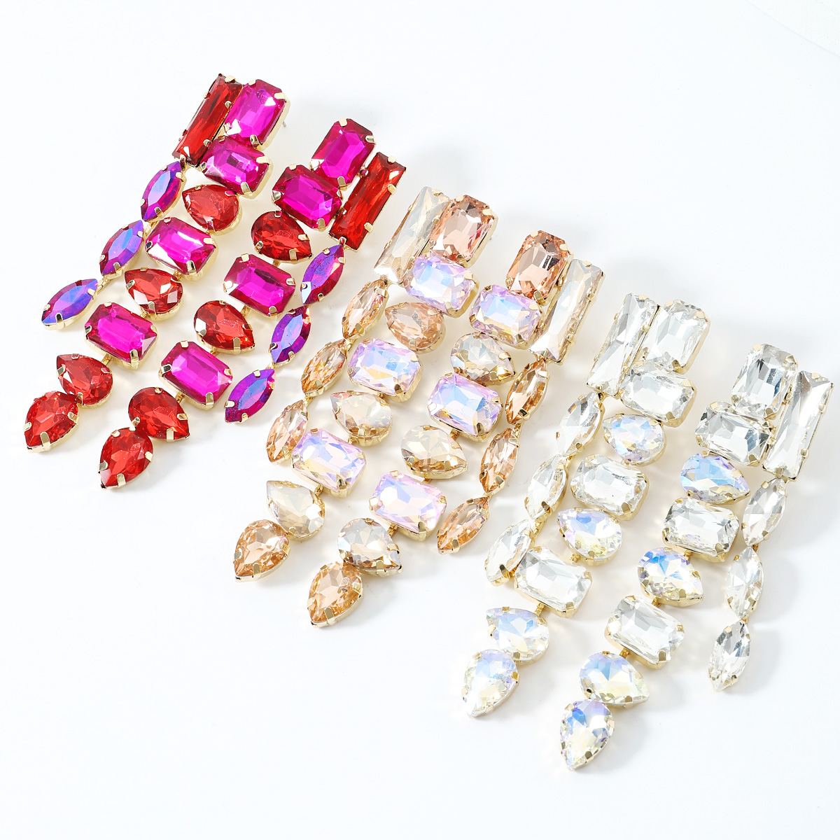 Wholesale Jewelry 1 Pair Shiny Square Water Droplets Alloy Artificial Gemstones Drop Earrings display picture 7