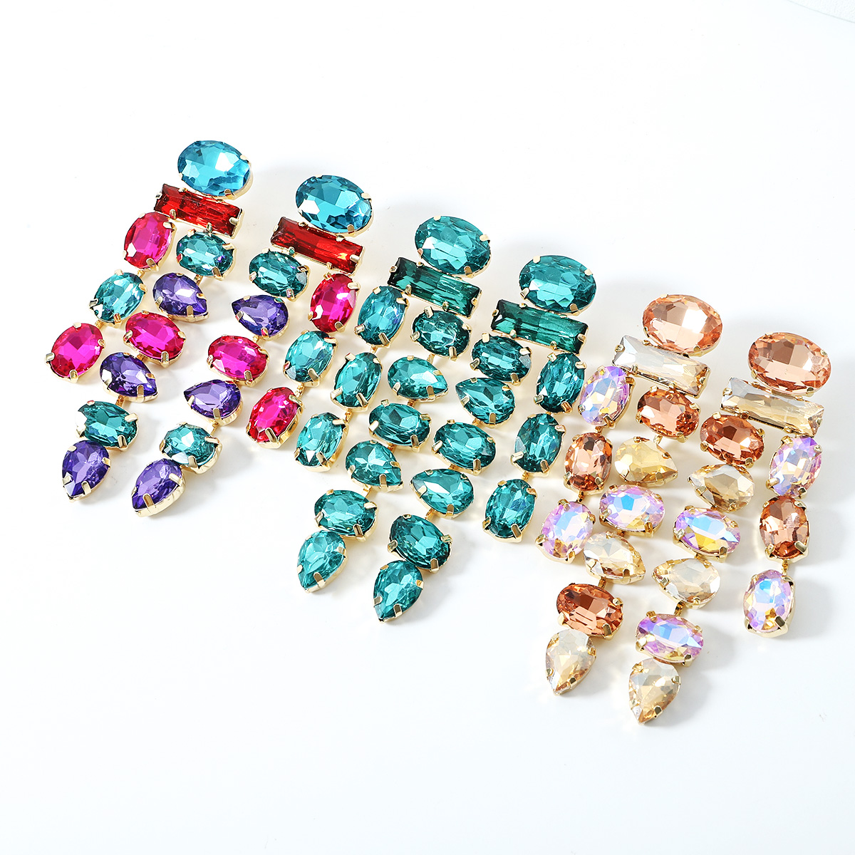 Wholesale Jewelry 1 Pair Luxurious Oval Water Droplets Alloy Artificial Gemstones Drop Earrings display picture 6
