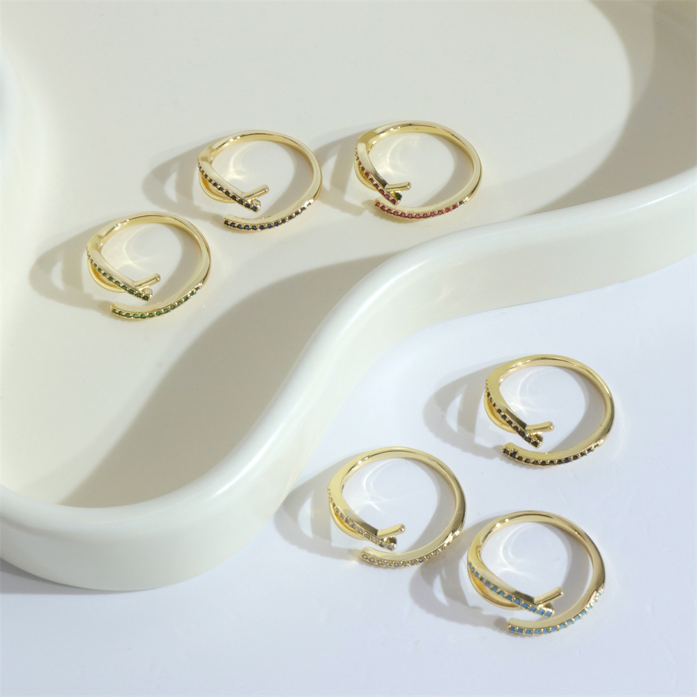 Simple Style Solid Color Copper Plating Inlay Zircon Gold Plated Open Ring display picture 4