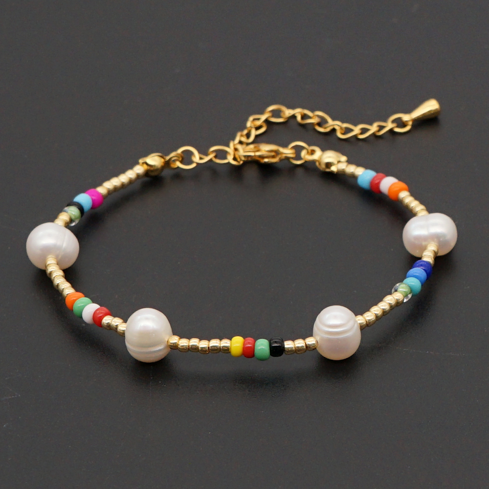 Lässig Ferien Bunt Süßwasserperle Glas Perlen Armbänder display picture 4