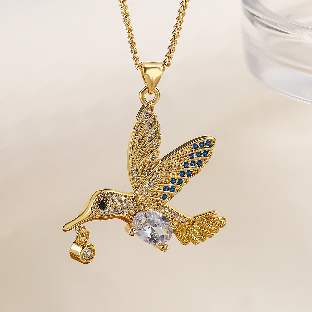 Simple Style Bird Copper Plating Inlay Zircon 18k Gold Plated Pendant Necklace display picture 4