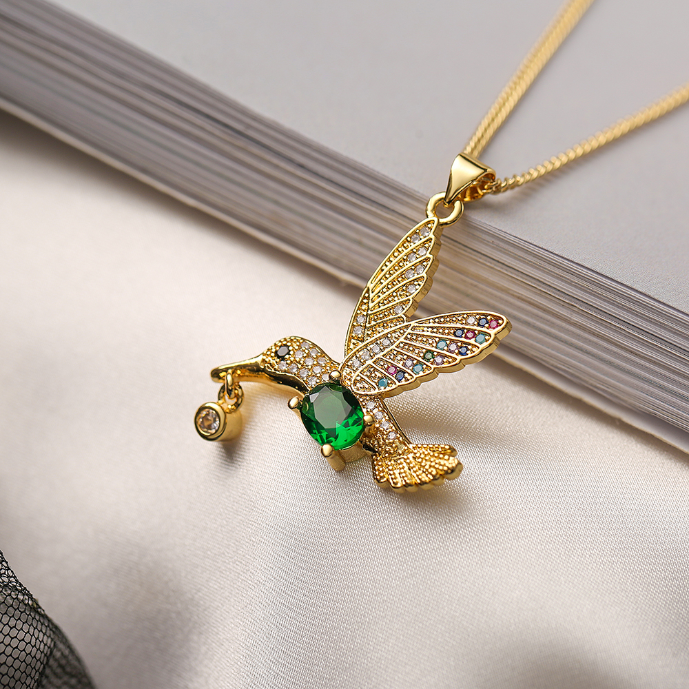 Einfacher Stil Vogel Kupfer Überzug Inlay Zirkon 18 Karat Vergoldet Halskette Mit Anhänger display picture 3