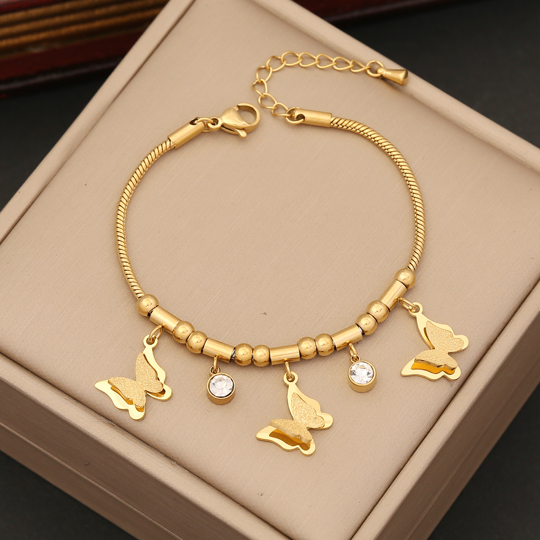 Stainless Steel 18K Gold Plated Elegant Plating Inlay Butterfly Artificial Diamond Bracelets Earrings Necklace display picture 5