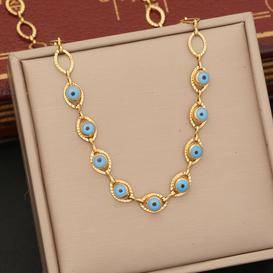 Stainless Steel 18K Gold Plated INS Style Enamel Eye Bracelets Earrings Necklace display picture 4