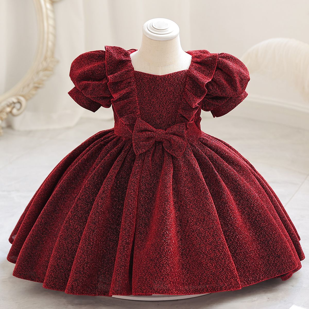 Princess Solid Color Bowknot Polyester Girls Dresses display picture 1