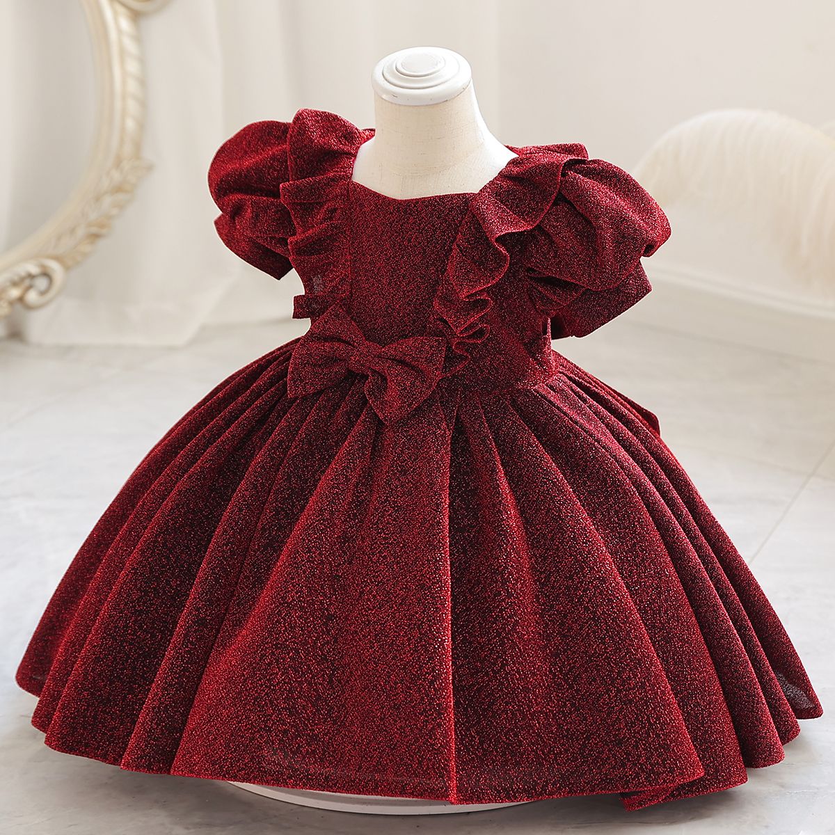 Princess Solid Color Bowknot Polyester Girls Dresses display picture 2