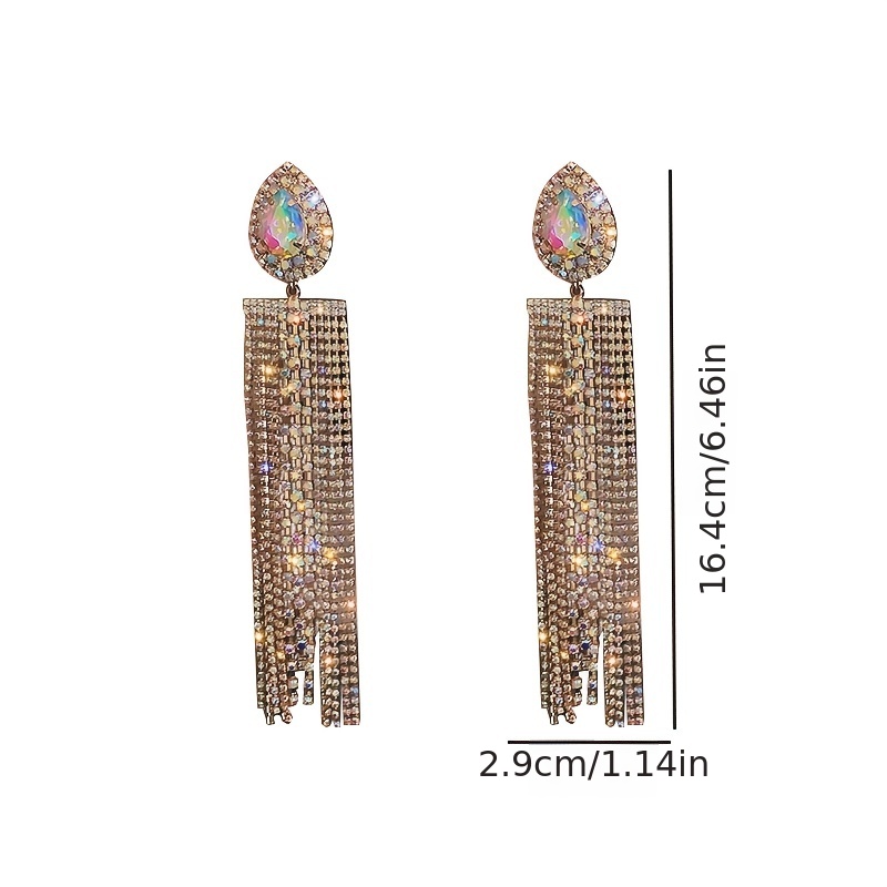 1 Pair Shiny Water Droplets Tassel Plating Inlay Alloy Crystal Silver Plated Drop Earrings display picture 6