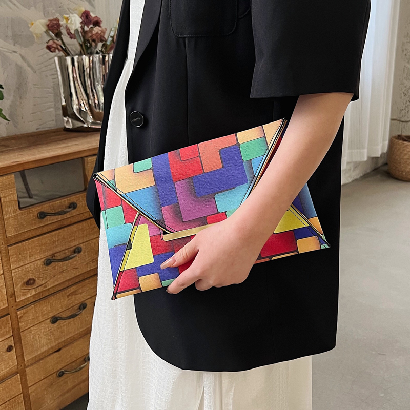 Colour Pu Leather Color Block Square Evening Bags display picture 5