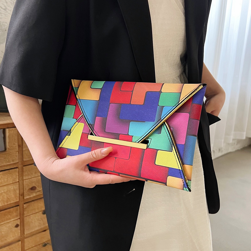 Colour Pu Leather Color Block Square Evening Bags display picture 6