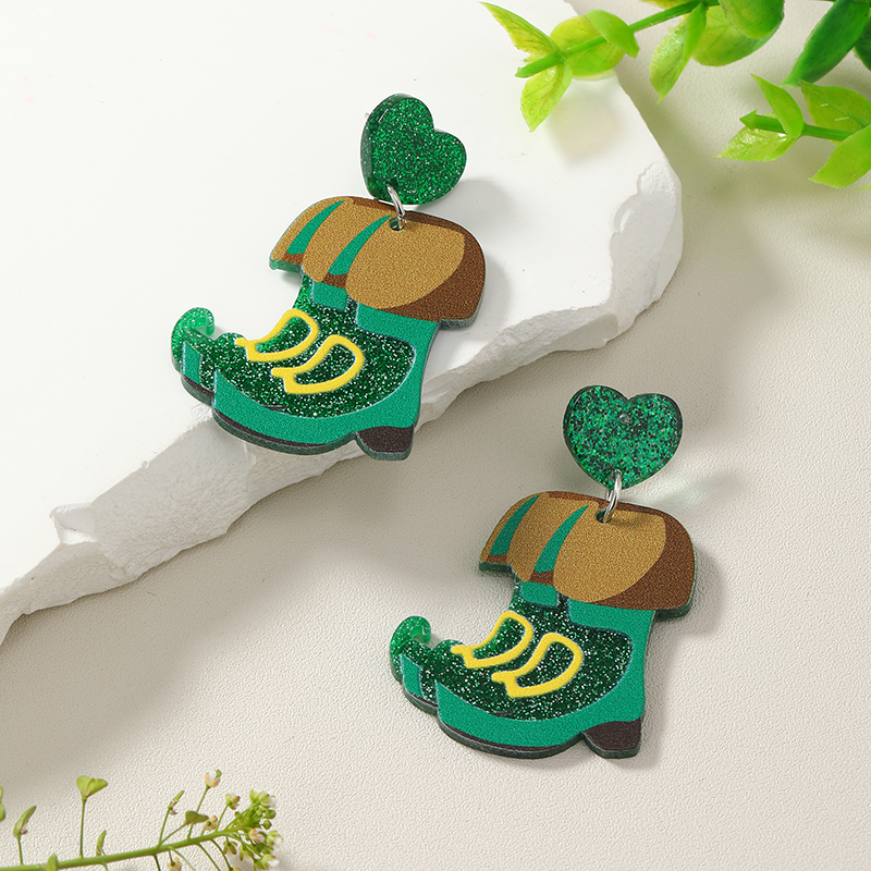 1 Pair Casual Shamrock Heart Shape Boots Arylic St. Patrick Women's Drop Earrings display picture 1