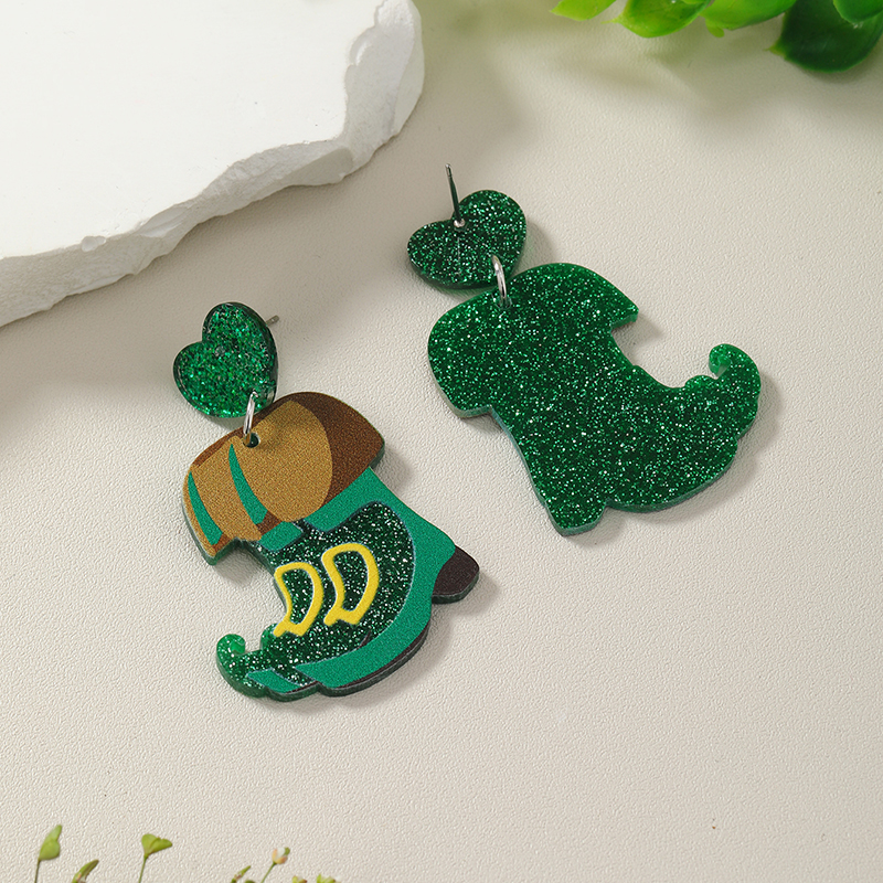 1 Pair Casual Shamrock Heart Shape Boots Arylic St. Patrick Women's Drop Earrings display picture 4