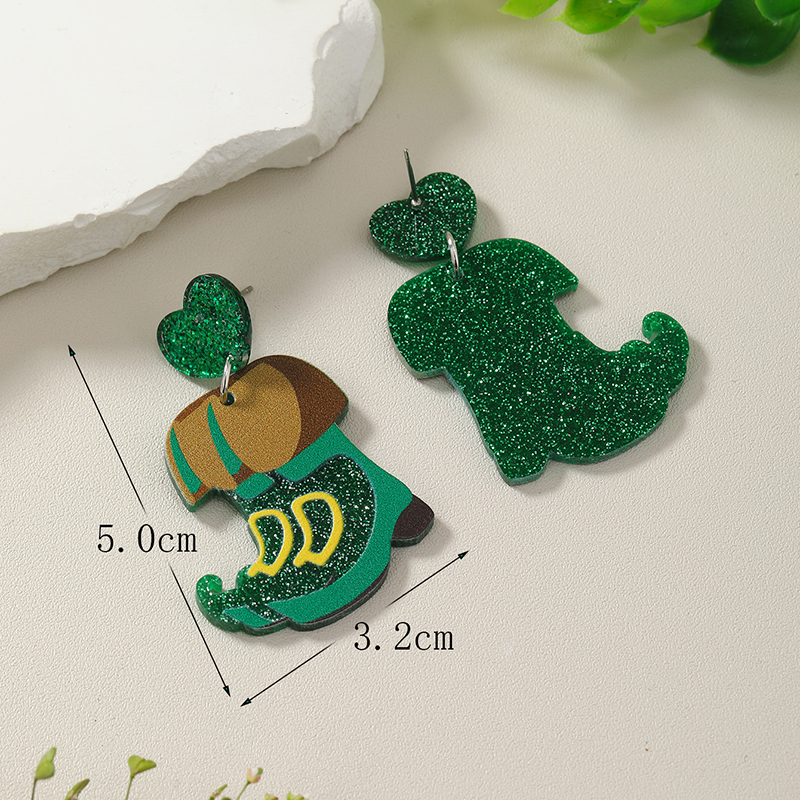 1 Pair Casual Shamrock Heart Shape Boots Arylic St. Patrick Women's Drop Earrings display picture 3