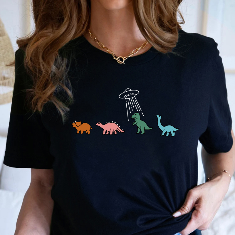 Women's T-shirt Short Sleeve T-shirts Printing Casual Cartoon Dinosaur display picture 3