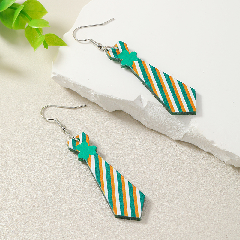 1 Pair Casual Shamrock Stripe Tie Back Arylic St. Patrick Women's Drop Earrings display picture 2